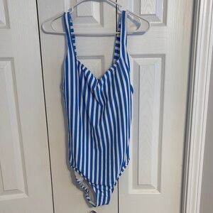 Blue and White Striped Swimsuit